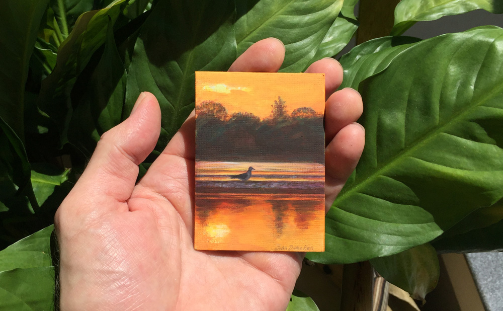 ACEO SUNSET GULL HAND